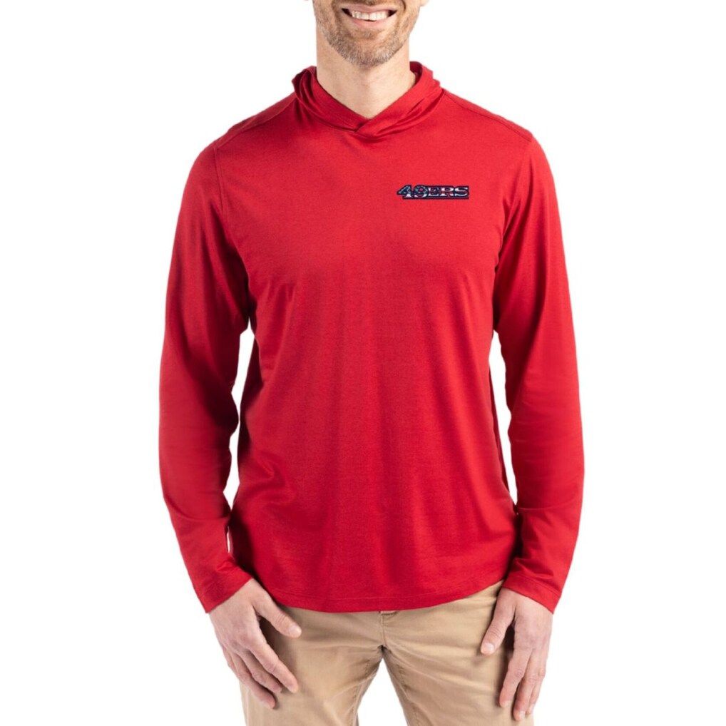 Men 2026 NFL San Francisco 49ers Hooded long sleeved T-shirt red 001->nfl t-shirts->Sports Accessory